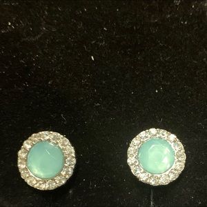 NWOT AQUA WITH RHINESTONE CLIP ON EARRINGS